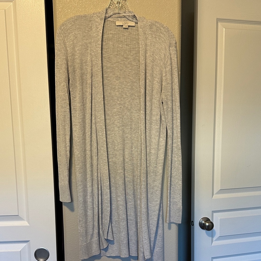 LOFT Women's Light Gray Long Cardigan